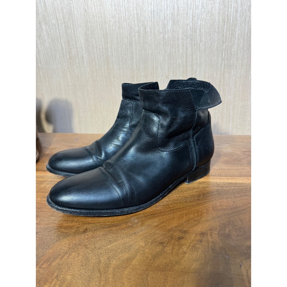 Frye Phillip Side Zip Black Leather Ankle Boots Mens 12 B 3474723-BLK Round Toe